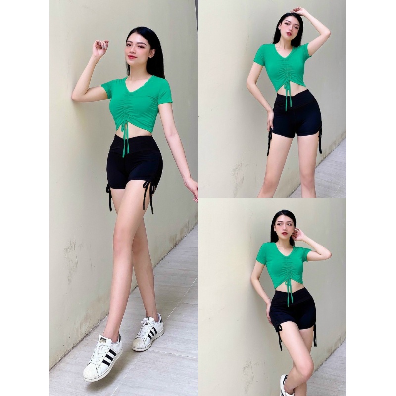 Áo croptop rút dây tập gym-yoga-aerobic nữ xinh xắn