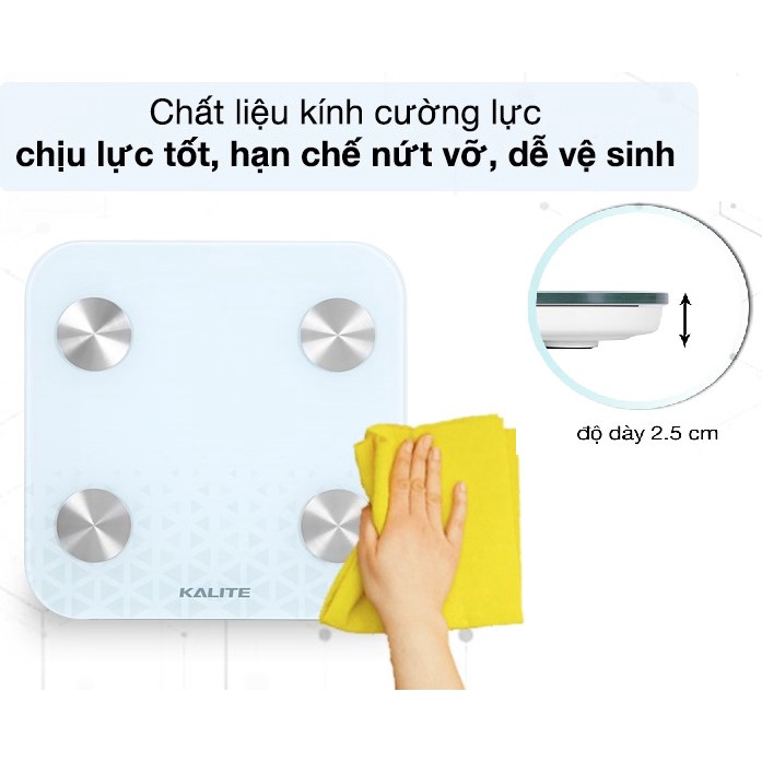 Cân điện tử Kalite KL 150 đo chỉ số cơ thể sức khỏe kết nối Bluetooth chịu tải 180kg