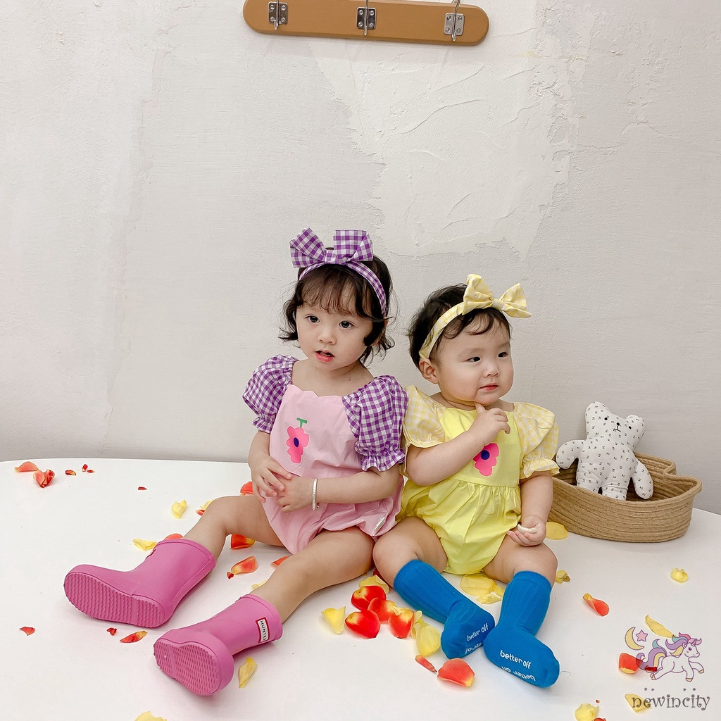 Jumpsuit Tay Phồng Màu Sắc Tương Phản Phong Cách Hàn Quốc Cho Bé Gái