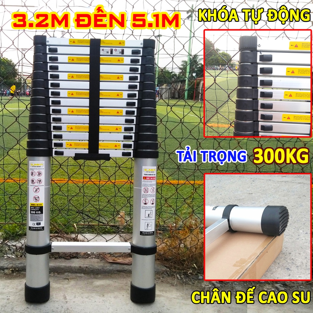 Thang nhôm rút đơn xếp gọn chính hãng SUMIKA  tải trọng 300KG, bảo hành 2 năm,thang đa năng