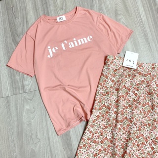 Set áo hồng + chân váy hoa
