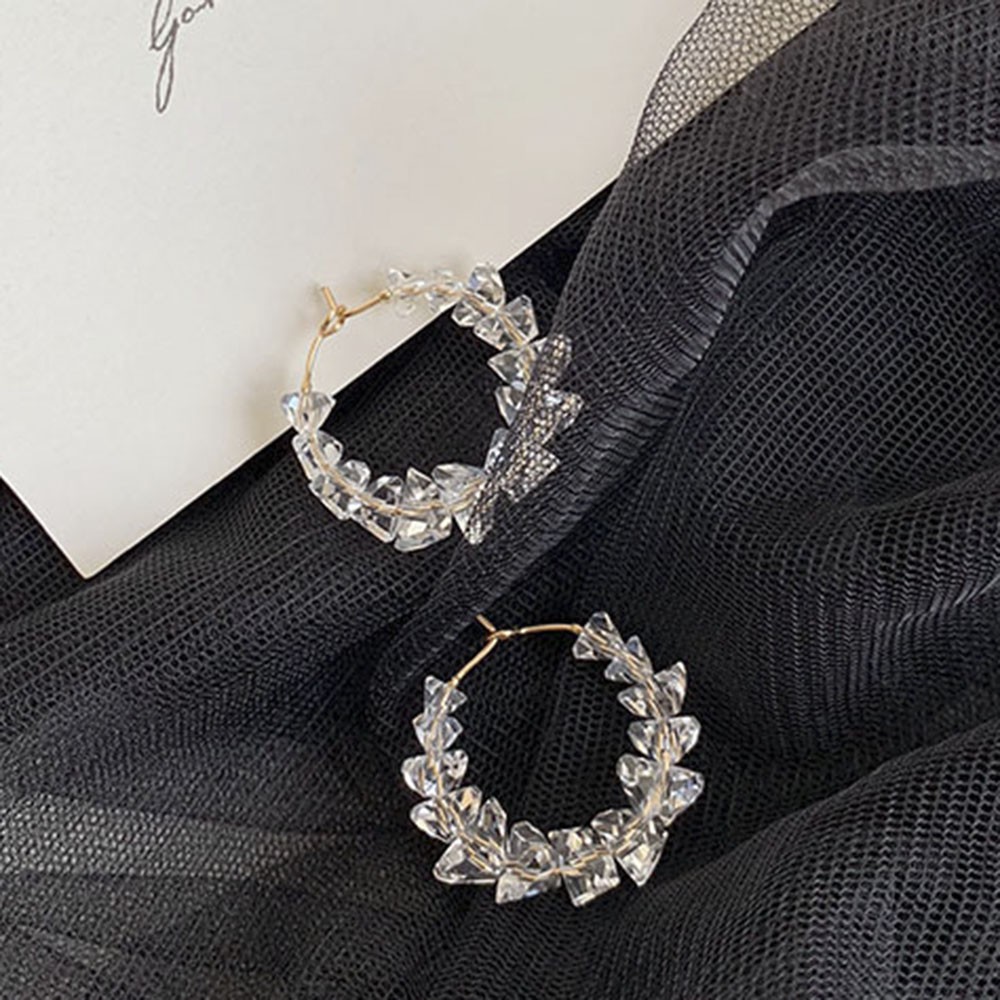 Bông tai tròn đính đá pha lê kiểu dáng đơn giản thời trang cho nữ