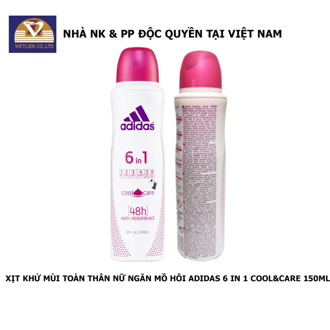 Xịt Khử Mùi Toàn Thân Nữ Ngăn Mồ Hôi Adidas 6 in 1 Cool & Care 150ml