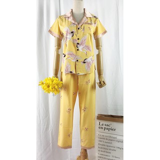 Pijama Lụa Cát Phối Màu Cộc Tay Quần Dài Freesize