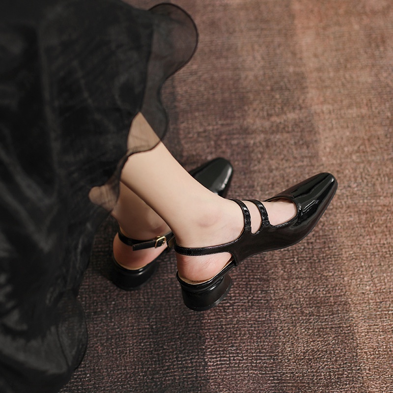 Xăng Đan Cao Gót Mũi Vuông Cài Khóa Kiểu Retro Pháp Cá Tính