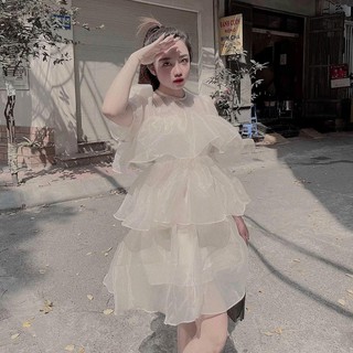 Váy tơ bóng nhiều tầng tiểu thư