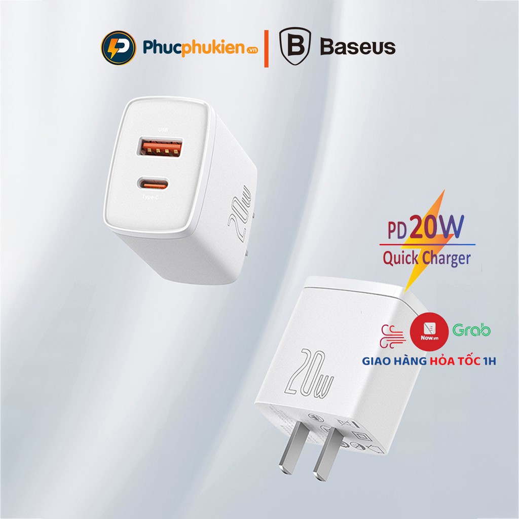 Củ Sạc nhanh 20w chính hãng Baseus Compact 2 cổng hỗ trợ sạc nhanh iPhone 20W chuẩn QC3.0/PD3.0 - Phúc Phụ Kiện