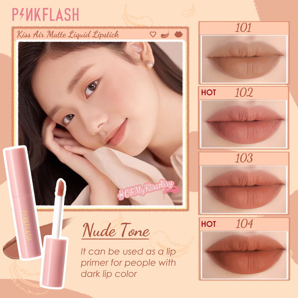 Son môi PinkflashM01 Kiss Air dạng kem màu lì chống nước công dụng kép cho cả má hồng
