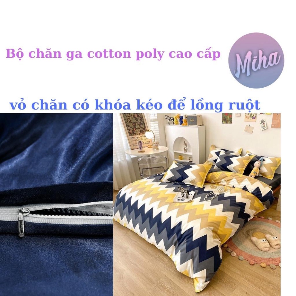 Bộ chăn ga Cotton poly Miha bedding kèm 2 vỏ gối,hình thú cute,drap giường,mền đẹp