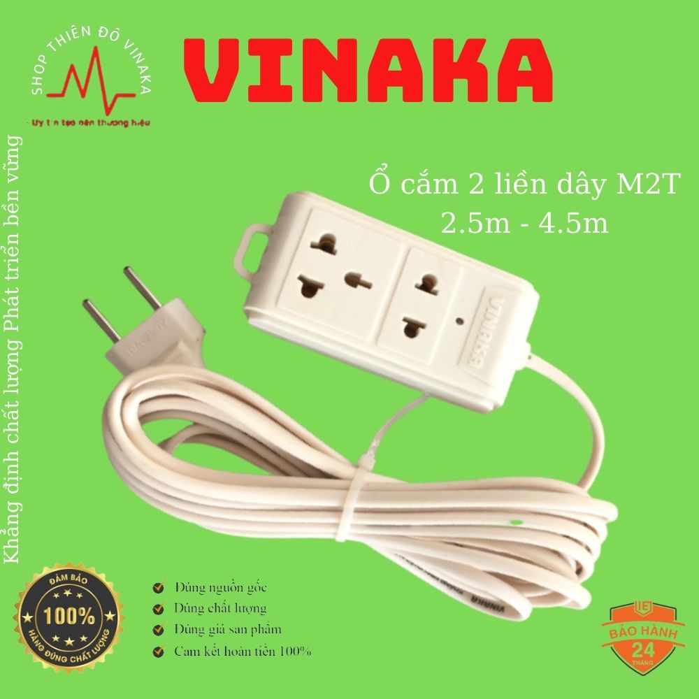 Ổ cắm điện liền dây đa năng chịu nhiệt chịu tải 2000w 2 ổ 3 chân nhựa ABS lõi kẹp đồng tránh move M2T