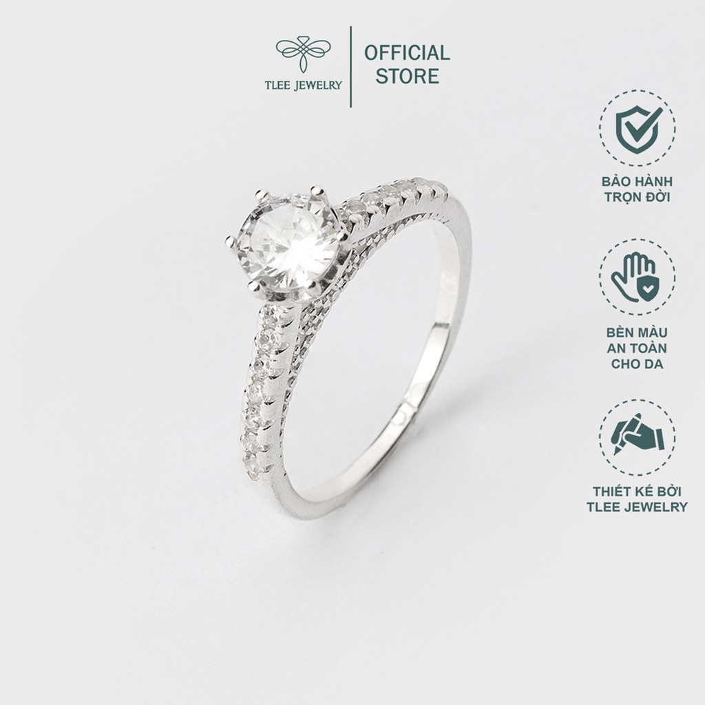 Nhẫn bạc nữ TLEE chấu đá cao viền đá bằng sang trọng TleeJewelry A0191