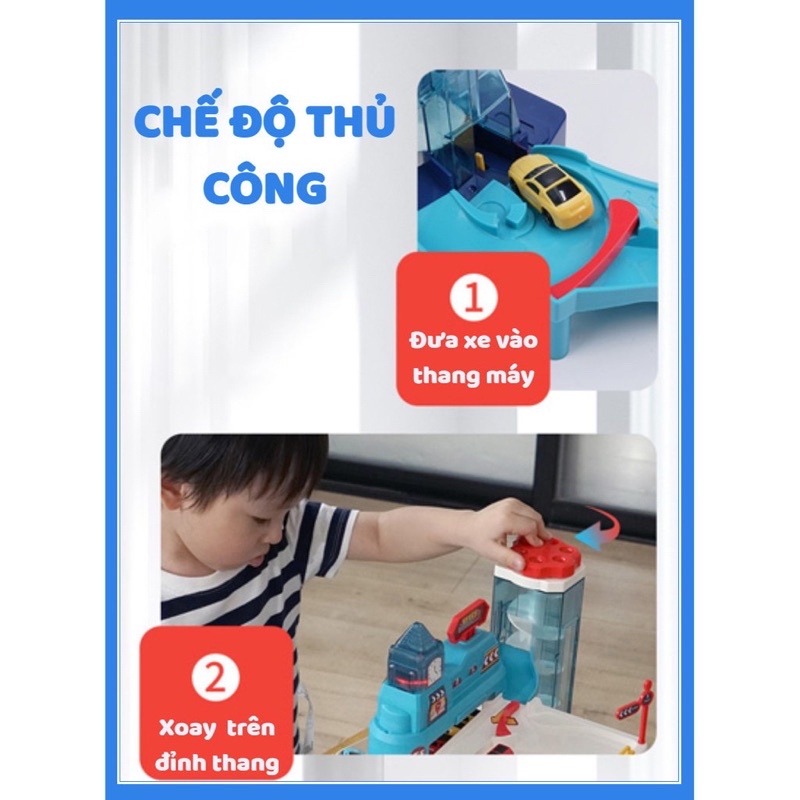Đồ chơi mô hình bãi đỗ xe 5 tầng kích thước lớn có nhạc có đèn kèm sẵn 8 ô tô nhiều màu sắc cho bé