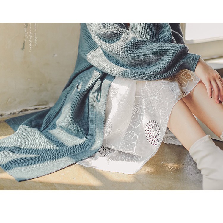 𝗺𝗶𝗲 𝘀𝘁𝘂𝗱𝗶𝗼 - Cardigan len đan dáng dài xẻ tà cài khuy