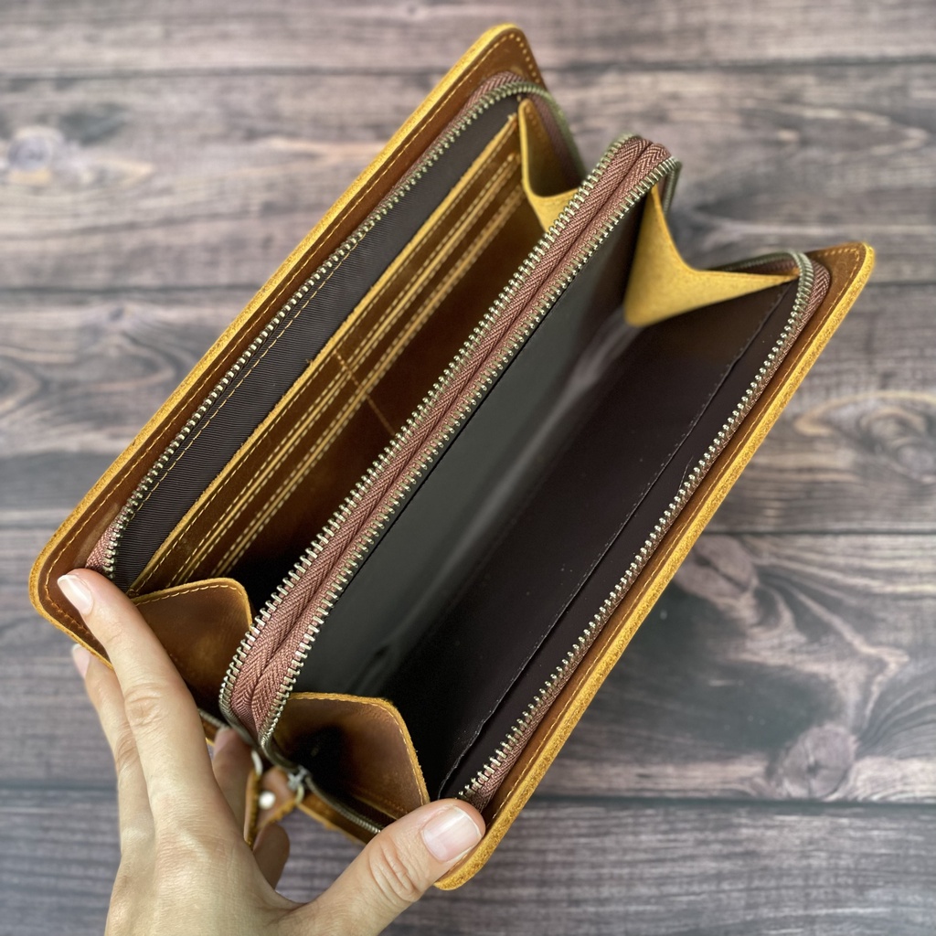 VÍ CẦM TAY DA SÁP 2 NGĂN KHÓA KÉO VD72