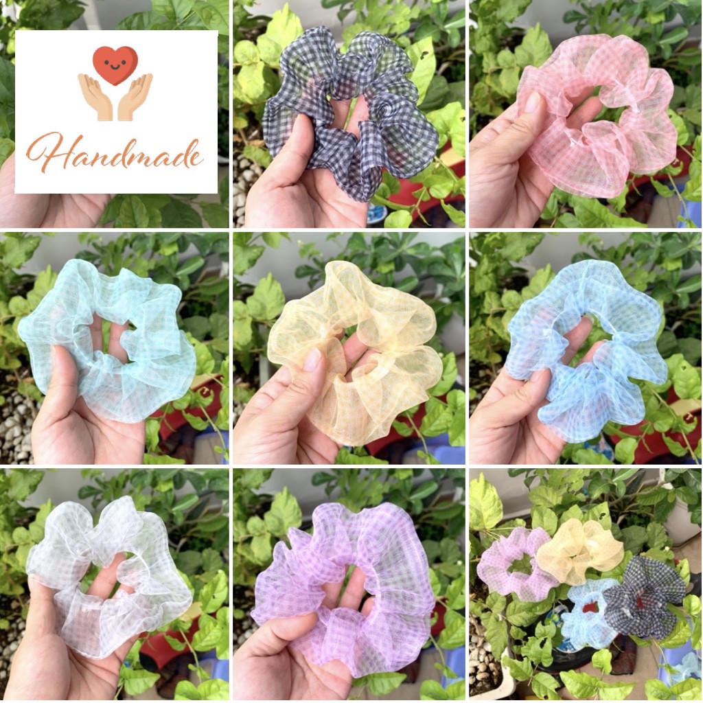 Cột tóc vải scrunchies caro nhí