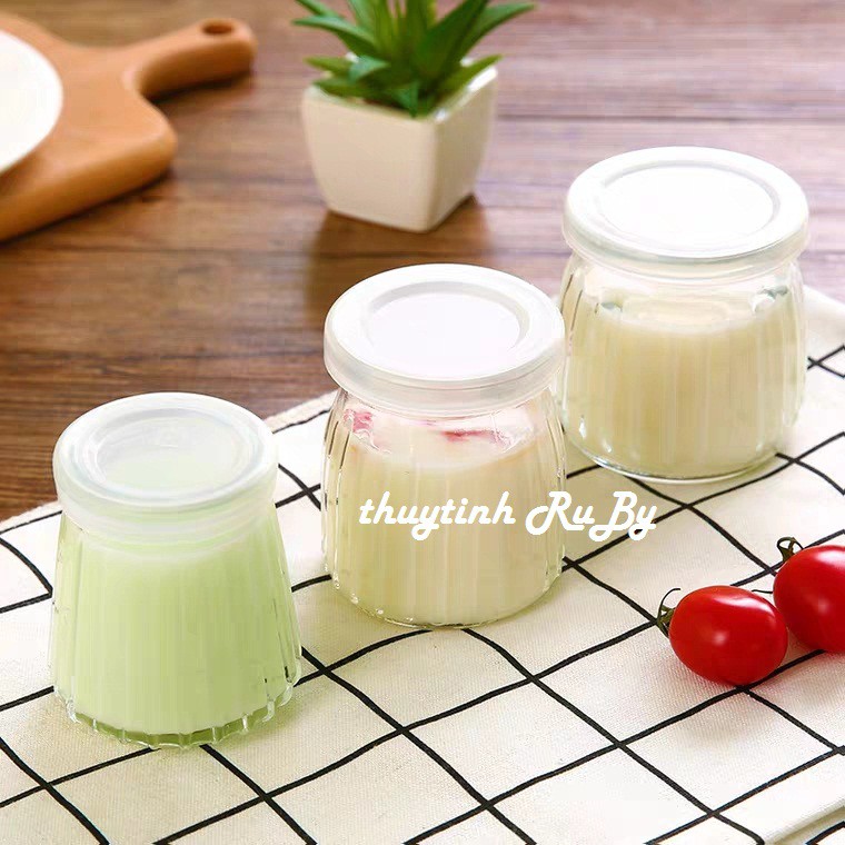 Bộ 10 Hũ Thủy Tinh Sọc Làm Sữa Chua 100ml, Hũ Lọ Yaourt, Lọ Pudding, Hủ Làm Sữa Chua, Caramen