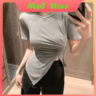 Áo Thun Tay Ngắn Xẻ Tà Thời Trang Dành Cho Nữ