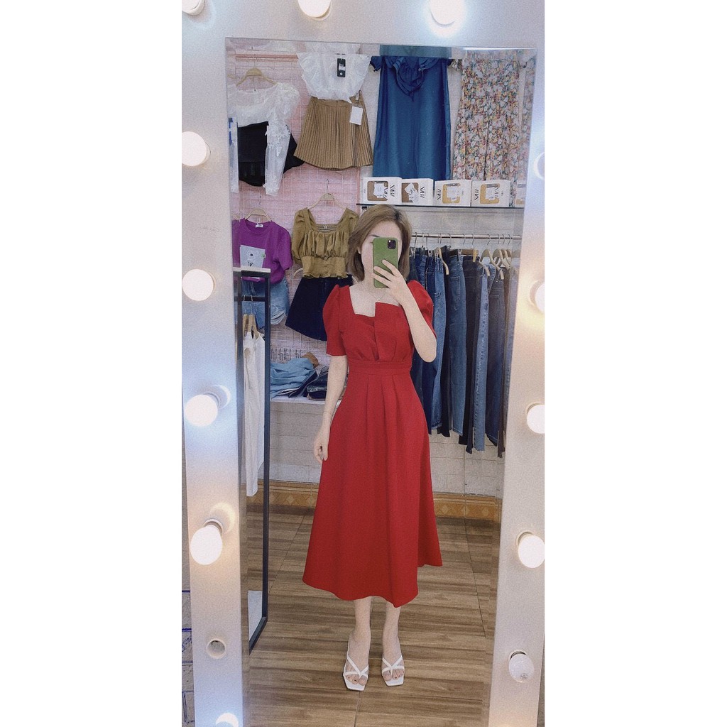 Váy trắng xòe, đầm xòe dự tiệc tay cộc xếp ly eo sang chảnh giá tốt nhât | BigBuy360 - bigbuy360.vn