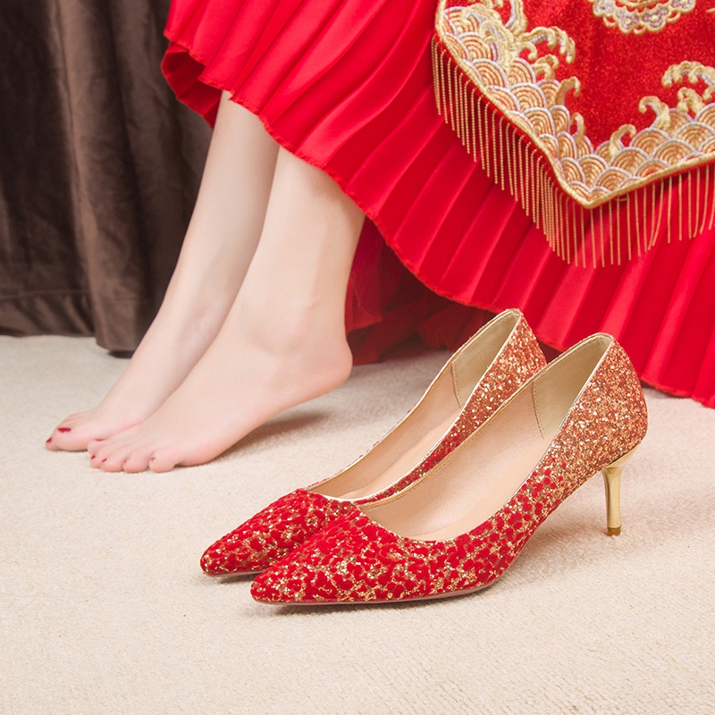 Giày Cao Gót Mũi Nhọn Đính Đá Pha Lê Màu Sắc Gradient Phong Cách Trung Hoa Cho Nữ