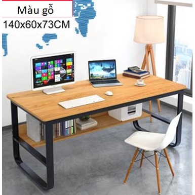 Bàn làm việc có kệ đa năng mặt bàn rộng chất liệu gỗ MDF chống ẩm thiết kế 2 tầng chân chống chữ U chắc chắn 140x60x73cm