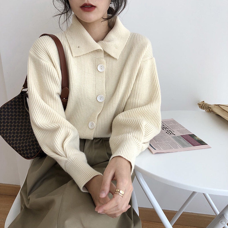 Áo khoác cardigan dệt kim dáng rộng phối hàng nút đơn thời trang
