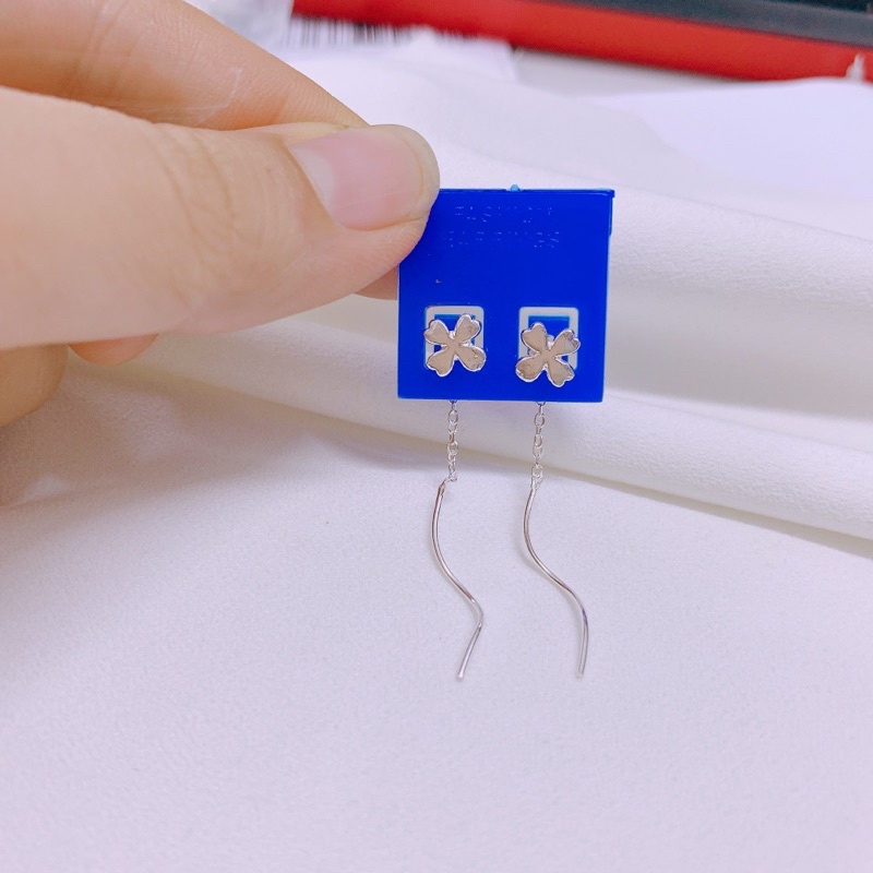 Bông tai cỏ 4 lá gắn tua LINH'S MIU SILVER Bông tai bạc ta