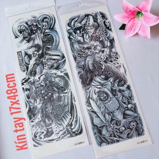 Combo 2 tấm hình xăm dán kín tay triệu tử long đen trắng 17x48cm- mua 2 combo tặng bắp tay xinh