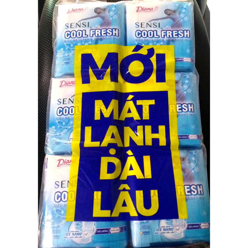 COMBO 6 GÓI BVS MỎNG KHÔNG CÁNH DIANA SENSI COOL FRESH, GÓI 8 MIẾNG DÀI 23CM
