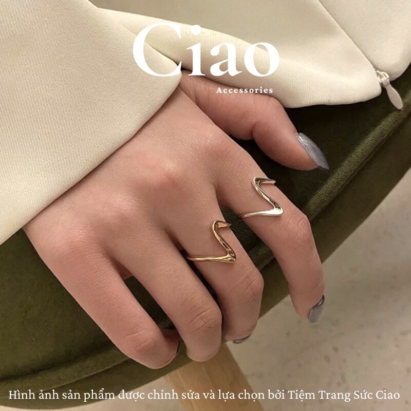 Nhẫn nữ bạc S925 thiết kế hoạ tiết gợn sóng thiết kế đơn giản tiệm Ciao accessories