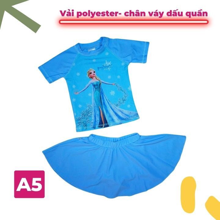 Đồ bơi bé gái tay ngắn hình elsa 11-40kg, quần giả váy tạo cảm giác tự tin- thoải mái - Tomchuakids