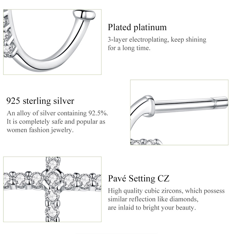 Hoa tai Bamoer SCE755 xi bạc phối mặt hình thánh giá khảm đá sang trọng dành cho nữ