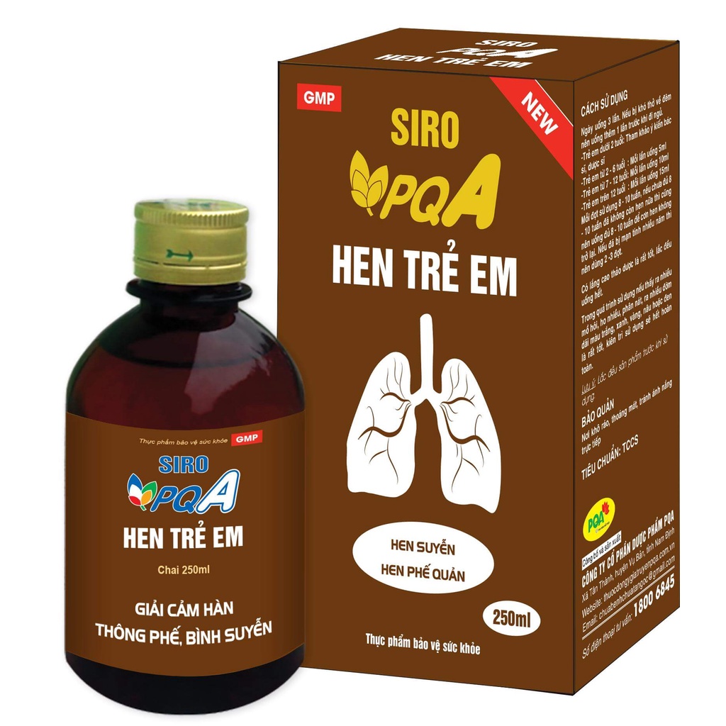 Siro PQA Hen Trẻ Em - Hỗ trợ làm thông thoáng đường thở cho người bị hen suyễn (250ml)