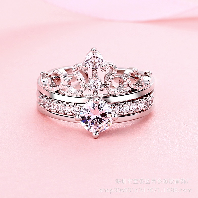 Nhẫn Cưới Bạc Đính Đá Zircon Hình Vương Miện Thời Trang Mới Cho Cặp Đôi