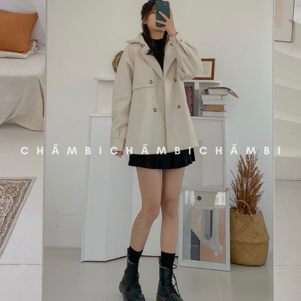 Áo Khoác Dạ Nữ Tay Bo Cổ Vest Kèm Đai Lưng Cực Xịn - A.121