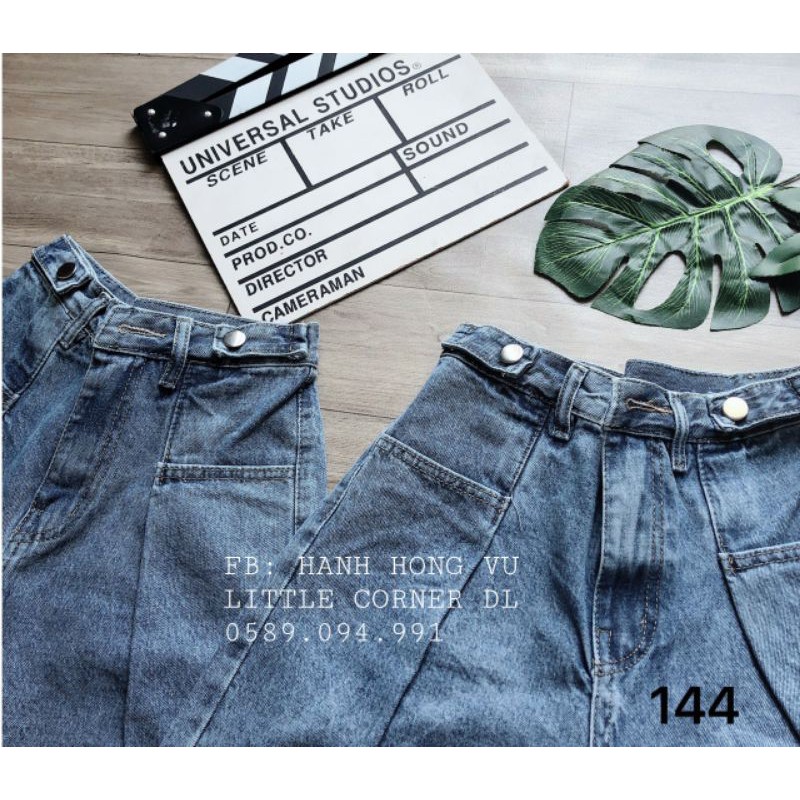 Quần ngố lửng short jean ống rộng lưng cao phối nút hông xếp ly túi form ulzzang kèm ảnh thật