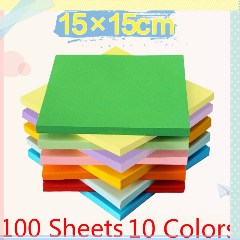 Bộ 100 Tờ Giấy Origami 10 Màu Hai Mặt Hình Vuông 15CM Dành Cho Trẻ Em
