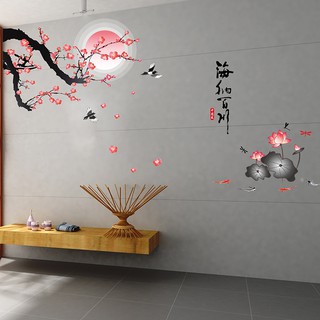 Decal Cành đào va hoa sen PK252