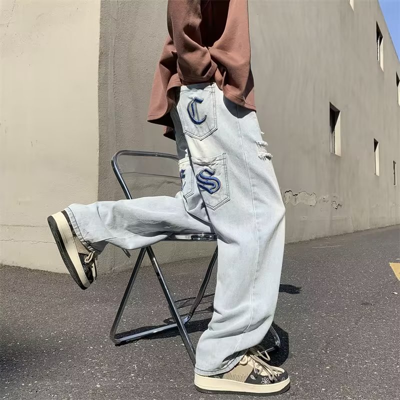 Quần jeans Dài Thêu Họa Tiết Phong Cách Thời Trang Hàn Quốc Dành Cho Nam Giới Có Size S-3XL