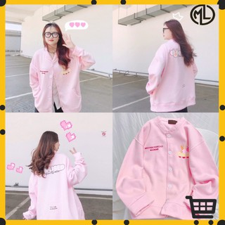 Áo Khoác Cardigan nữ CONFUSED màu hồng - trắng vải nỉ lót bông  - MAYLANSTORE