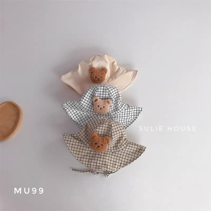 Mũ rộng vành thêu gấu có dây buộc - MU99