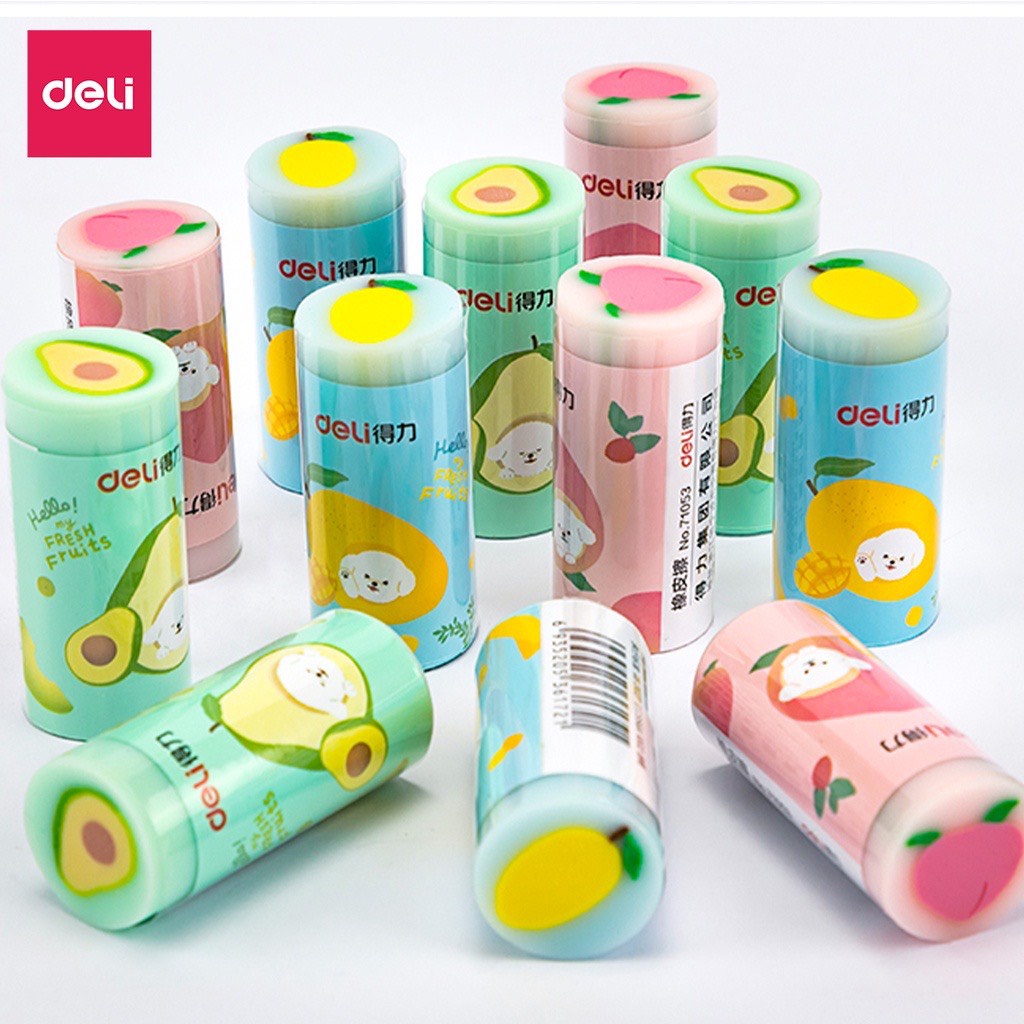 Gôm tẩy Deli hình trụ vẽ hoa quả nhiều màu - 71053