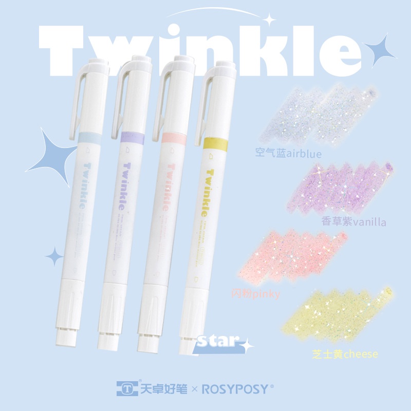 Bút highlight 2 đầu có nhũ lấp lánh Twinkle RosyPosy màu pastel siêu xinh