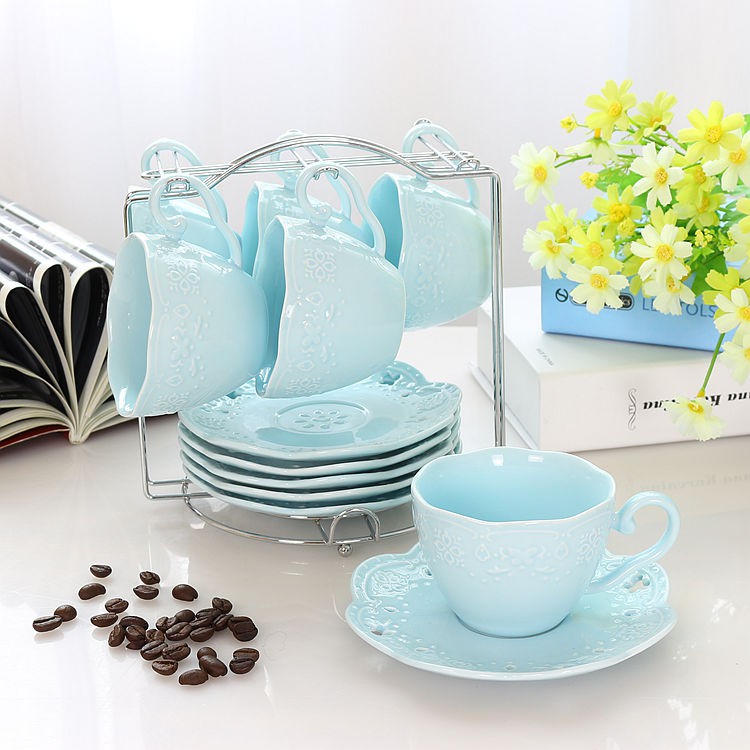 Bộ tách cà phê gốm sứ sáng tạo cốc bướm dập nổi và đĩa trà chiều Bộ trà với kệ thìa