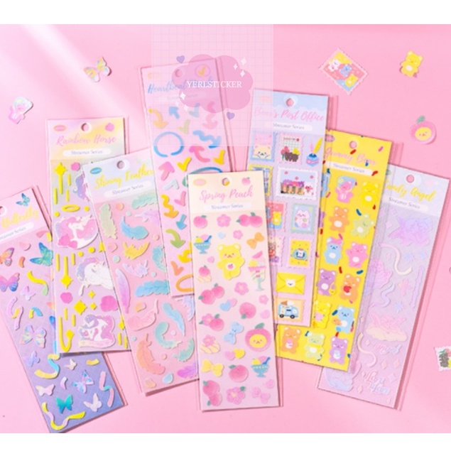 Sticker hình dán lấp lánh lông vũ, ruy băng, họa tiết con bướm cute dễ thương trang trí sổ, bullet journal, DIY