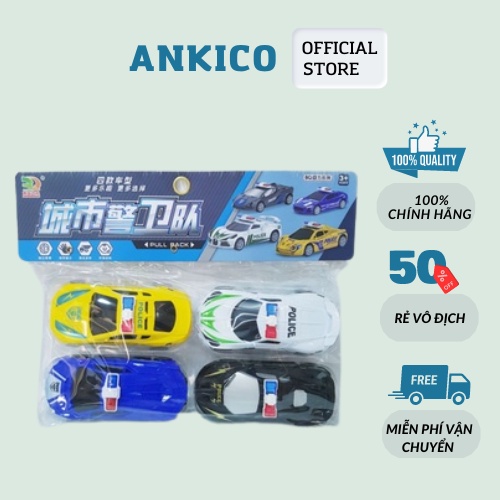 Túi 4 xe cảnh sát cót lùi BQ600-5 xe đồ chơi cảnh sát cho bé trai ANKICO