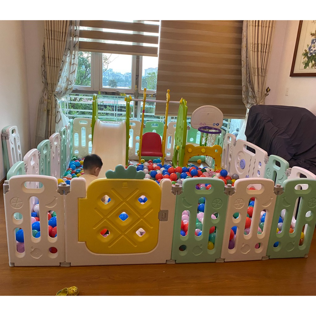 Quây nhựa gấp gọn dứa cute, quây cũi cho bé, Bộ Quây nhựa cho bé cao cấp Bin Bon