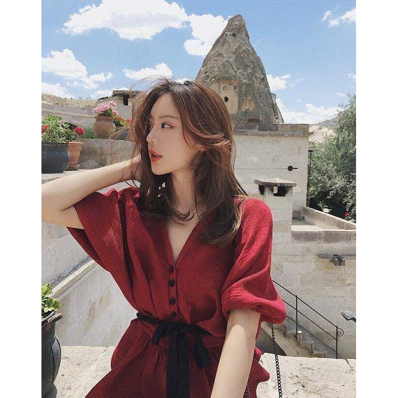 ÁO PEPLUM CỔ V KÈM BELT
