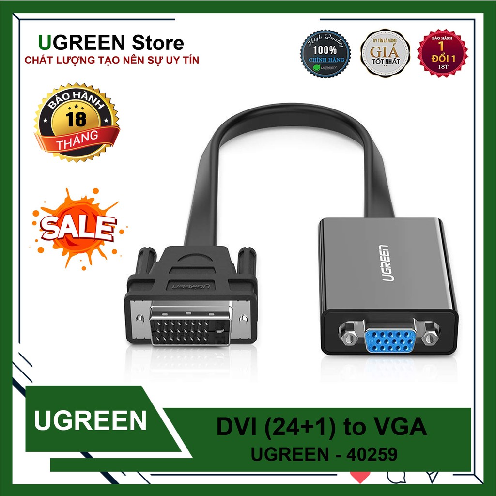 [Mã 155ELSALE giảm 7% đơn 300K] Cáp Chuyển DVI 24 + 1 to VGA 15 Chân ÂM Ugreen 40259 Cao Cấp