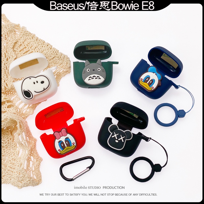 Baseus Bowie E8 Case Solid Color Silicone Soft Shell Cover Cartoon Snoopy Violent Bear Ring Lanyard Baseus E8 Shockproof Shell Cover Cute Chinchilla Baseus Bowie E8 Bluetooth Headphone Case Cover
