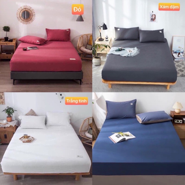 Ga Gối Cotton TC hàng nhập(1 ga kèm 2 vỏ gối nằm) mẫu Cotton Đơn sắc -&gt; kèm video + hình chụp cận sp